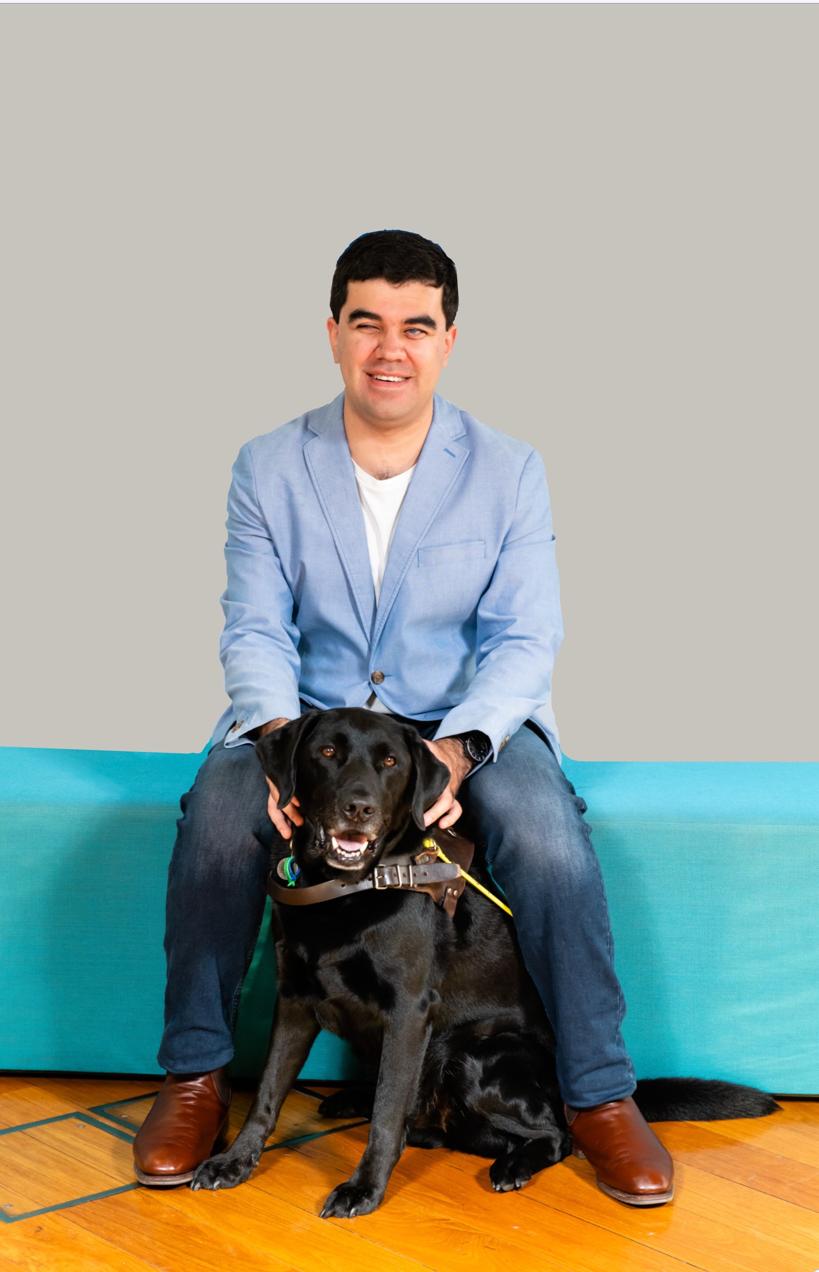 Photograph of Santiago and his guide dog, Trey
