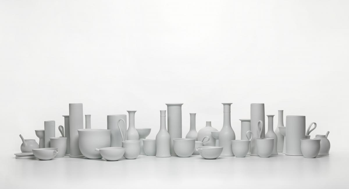 photo of a collection of ceramic objects against a white background