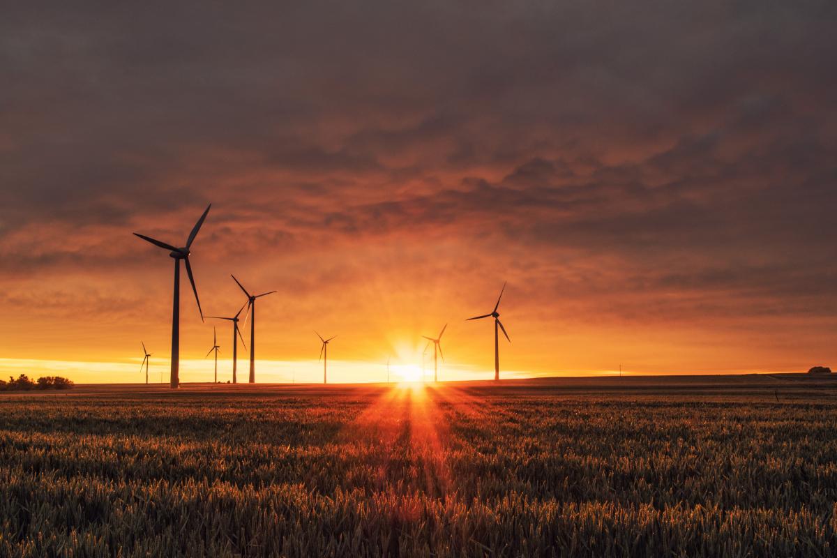 Image of wind turbine during sunset