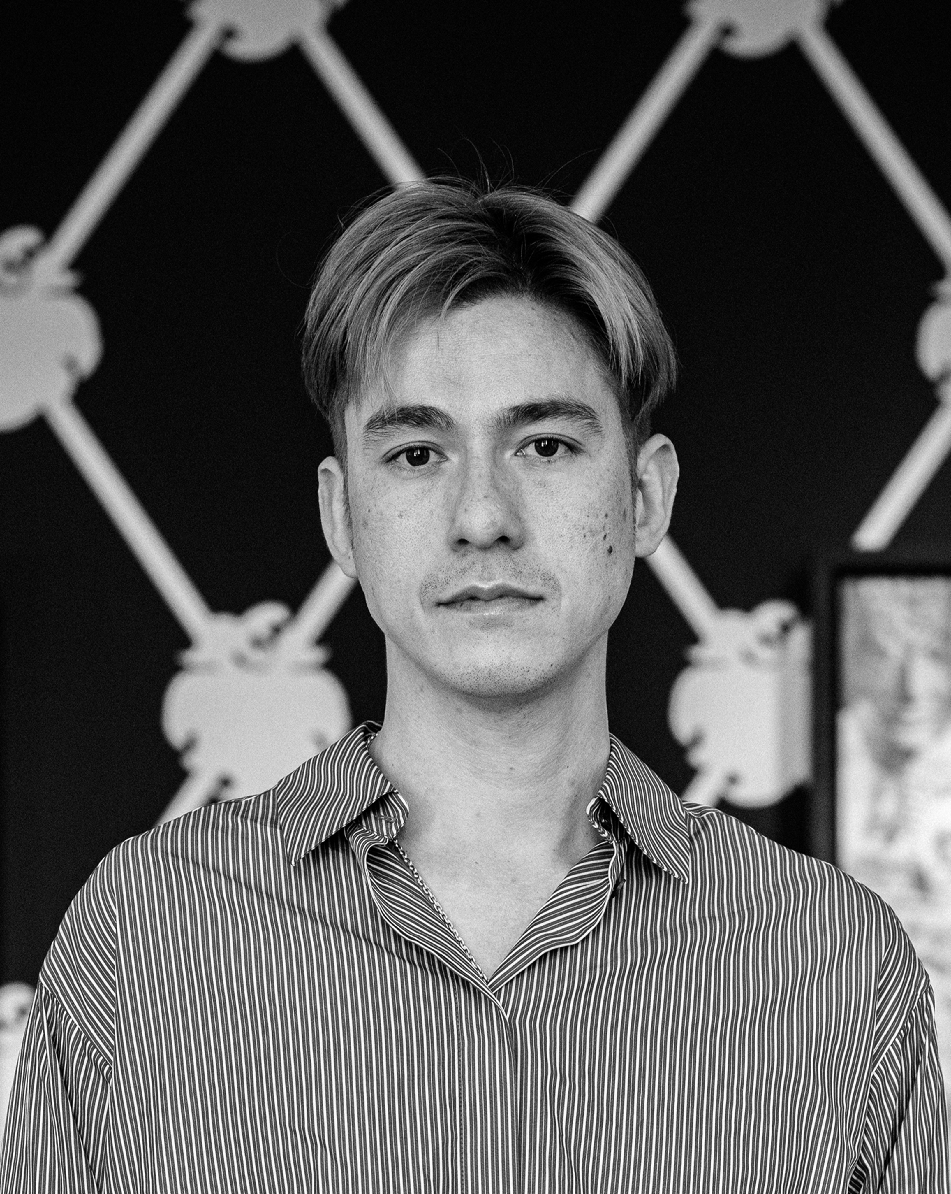 Black and white photograph of artist Nathan Beard