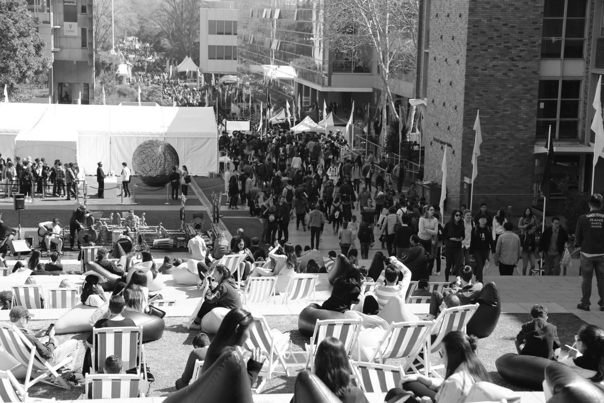 black and white photo of crowd at UNSW