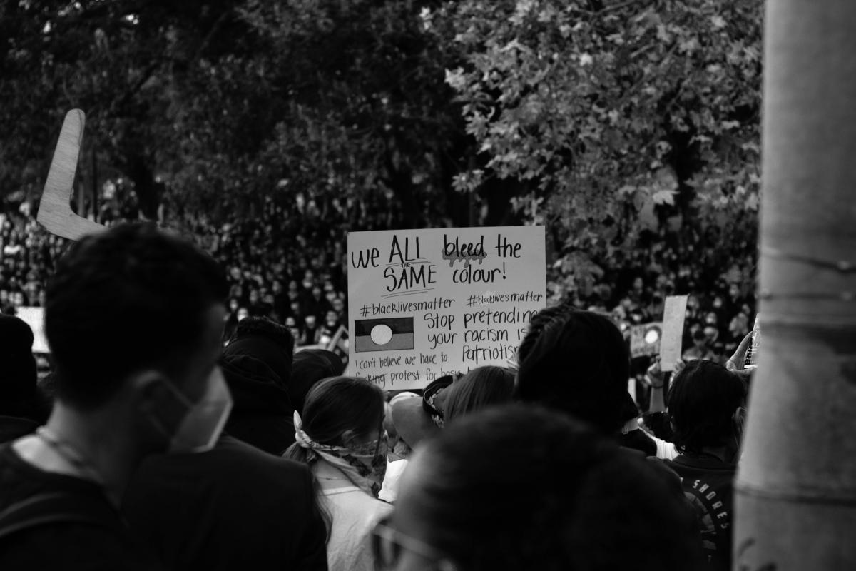 black and white phot of a protest