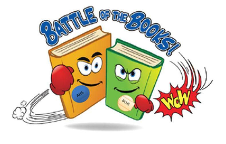 Two cartoon books punching each other