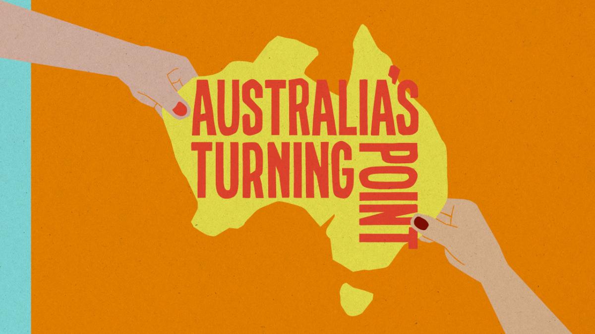 Illustration of hands reaching out and holding onto Australia