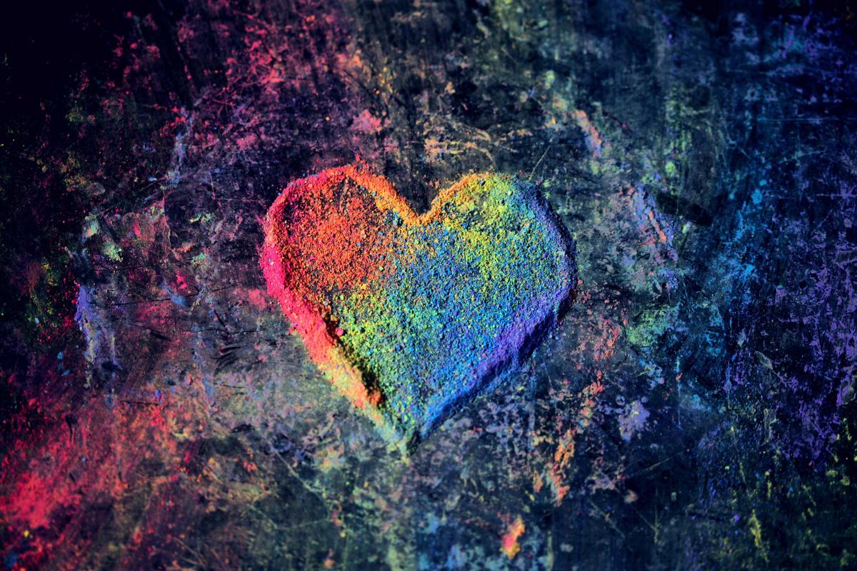 rainbow heart in sand