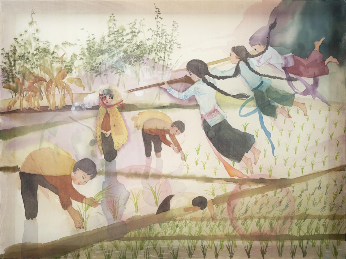 Thao Nguyen Phan, The Execution, 2019, from ‘Dream of March and August’ 2018-ongoing , watercolor on silk, 60 x 80 cm. Image courtesy of the artist.