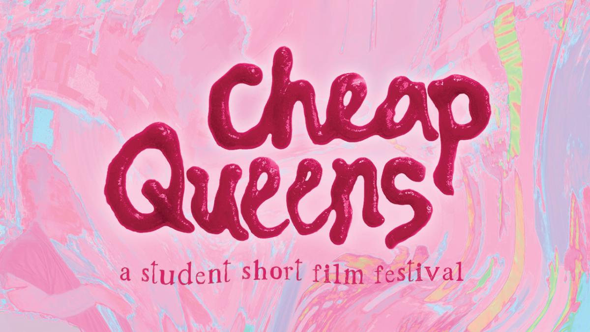 Cheap queens text, on a wobbly bubblegum pink background
