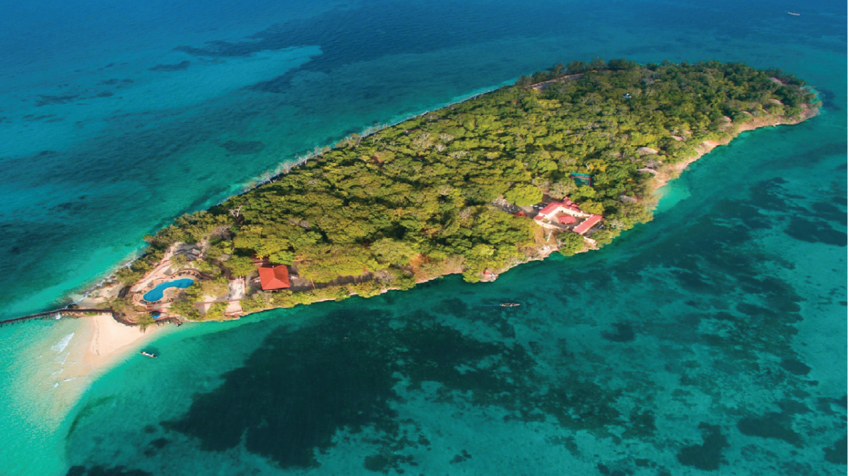 Aerial image of a small island.