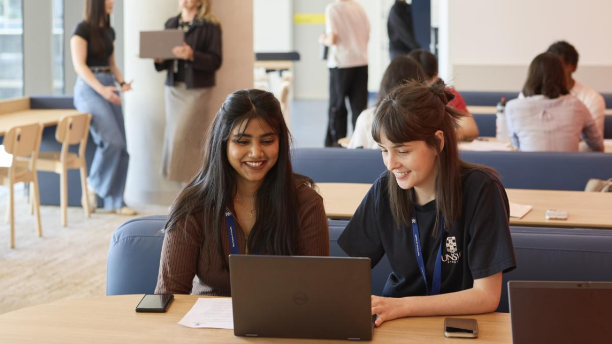 Two students studying at the learning space 