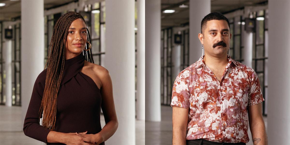 Portraits of curators Amanda Carneiro and Léuli Eshrāghi