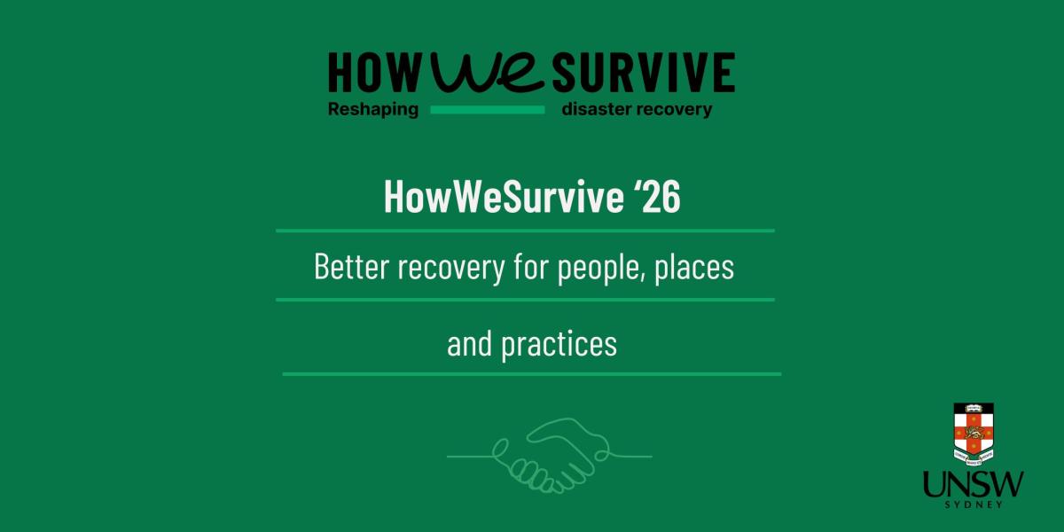Green background banner with the headline HowWeSurvive 26, Better recovery for people, places and practices.